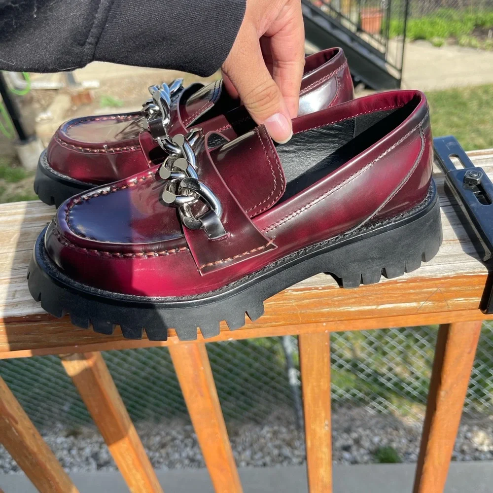 Jeffrey Campbell Burgundy Loafers with Chain Detail - Picture 6 of 9